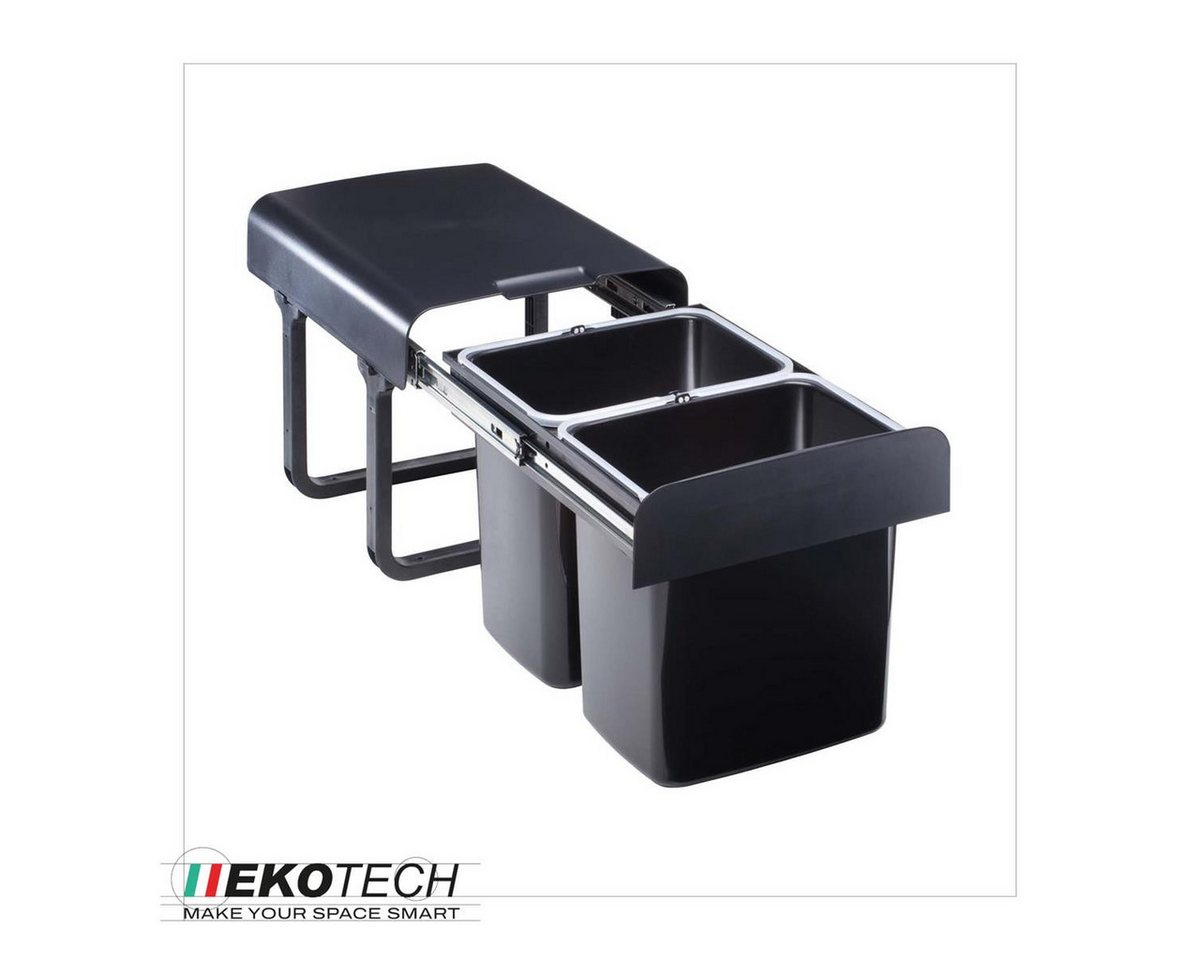 EKOTECH Einbaumülleimer Ekotech Abfallsammler EKKO20 Einbau Müllsystem 2x16 Liter schwarz, ausziehbar montiert ab 40cm Schrankbreite – Bild 2 von 4