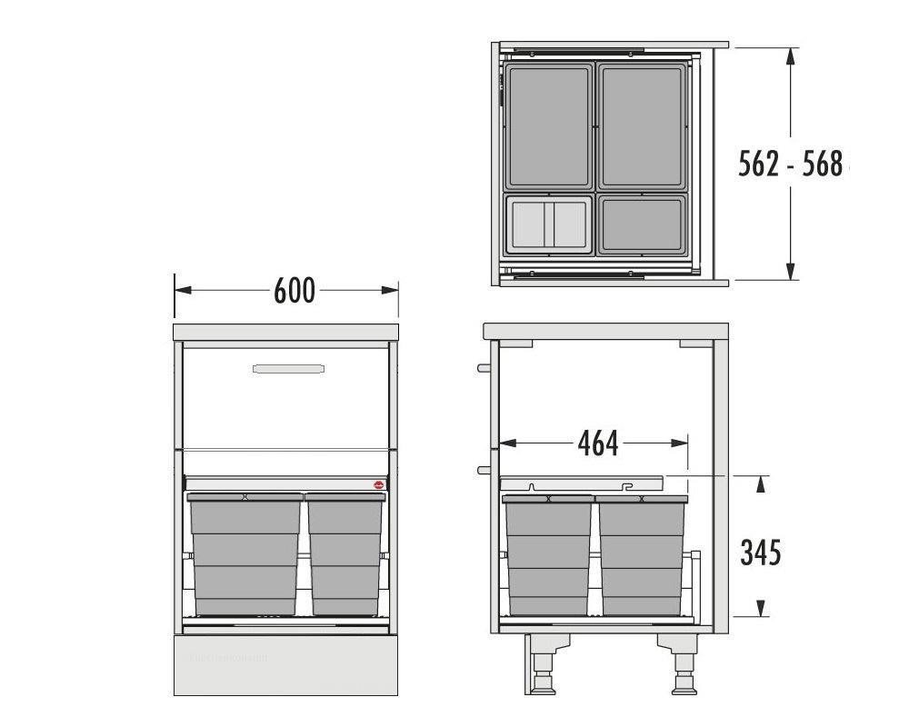 Hailo Einbaumülleimer HAILO Einbaumülleimer 3301641 AS Allegro 52 L 4-fach Dunkelgrau – Bild 2 von 5