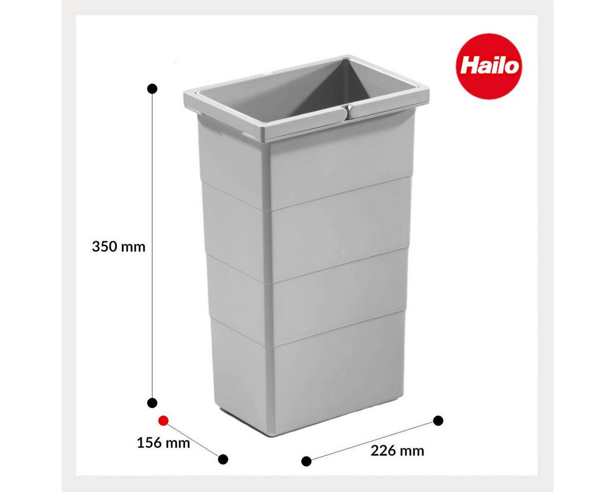 Hailo Einbaumülleimer Hailo Inneneimer 1075969 hellgrau 10 Liter 226 x 156 x 350 mm 2 Henkel – Bild 3 von 5