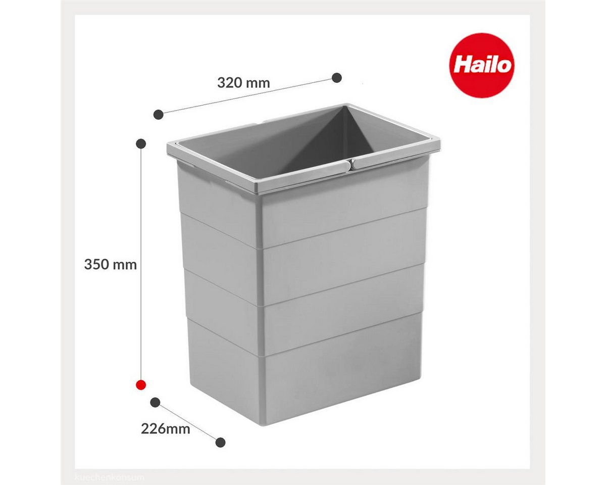 Hailo Einbaumülleimer Hailo Inneneimer 1076119 hellgrau 20 Liter 320 x 226 x 350 mm 2 Henkel – Bild 3 von 3