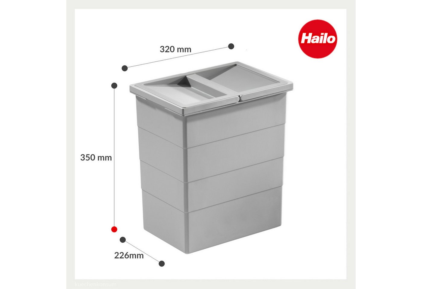 Hailo Einbaumülleimer Hailo Inneneimer 1076119 mit Deckel 20 L 320x226x350 mm 2 Henkel – Bild 3 von 3