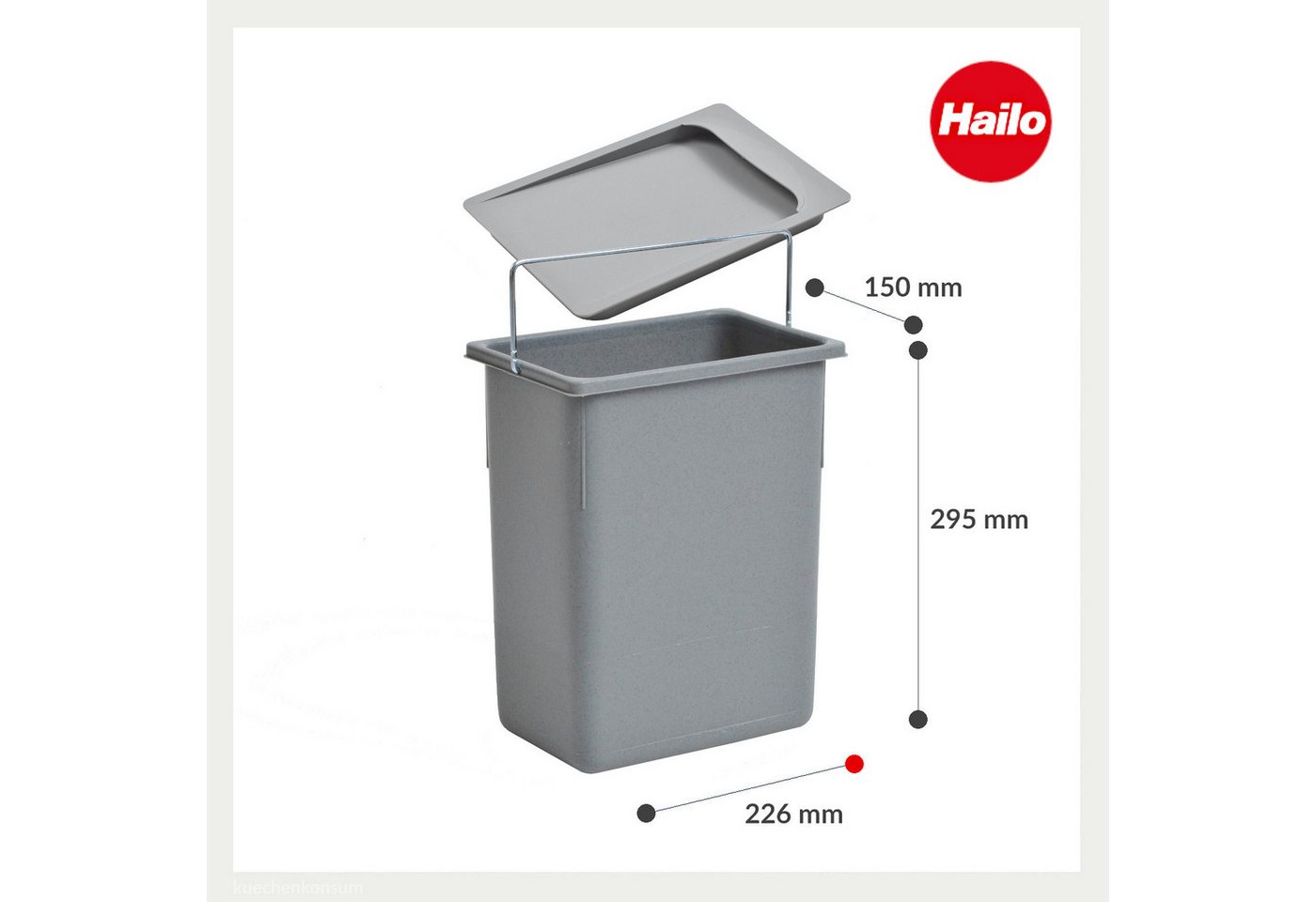 Hailo Einbaumülleimer Hailo Inneneimer 1094089 mit Deckel 8,5 L 226x150x287 mm mit Henkel – Bild 3 von 5