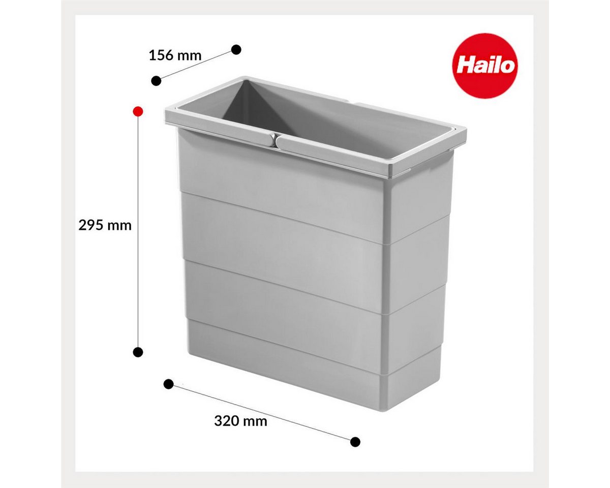 Hailo Einbaumülleimer Hailo Inneneimer 1102449 hellgrau 12 Liter 320 x 156 x 295 mm 2 Henkel – Bild 3 von 5