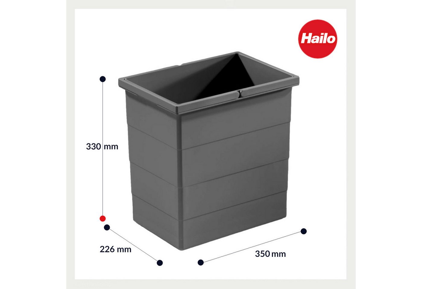 Hailo Einbaumülleimer Hailo Inneneimer 1225869 dunkelgrau 20L 350x226x330 mm mit 2 Henkel – Bild 3 von 4