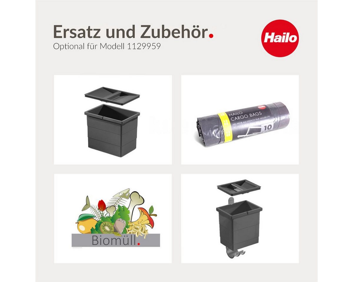 Hailo Einbaumülleimer Hailo Inneneimer 1225869 dunkelgrau 20L 350x226x330 mm mit 2 Henkel – Bild 4 von 4