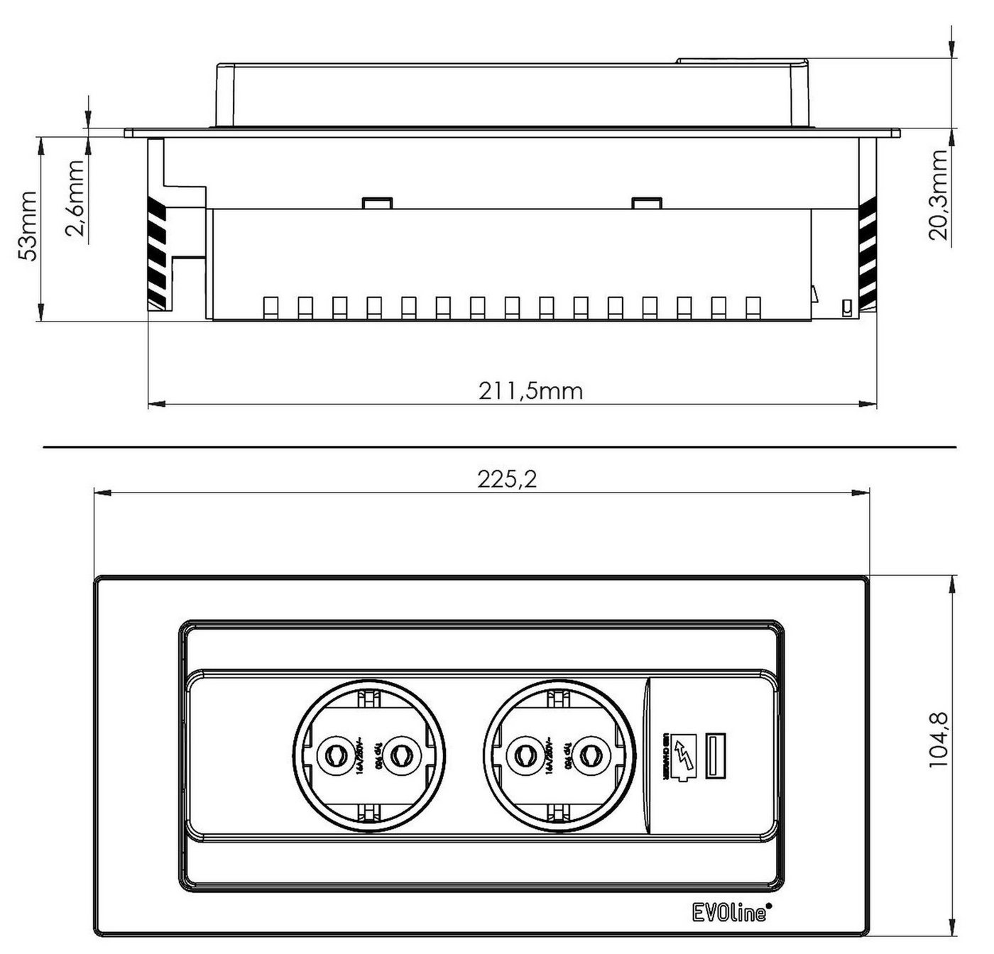 Evoline Einbausteckdose Küche EVOline BackFlip Küchensteckdos USB C versenkbar Einbau-Tischsteckdose 3-fach (USB-Anschluss, Schutzkontaktstecker) – Bild 3 von 5