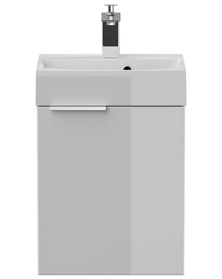 einfachgutemoebel Waschtisch-Set Bad Raumspar-Waschplatz TinyCube 40cm, inkl. Becken, weiß hochglanz, (Badmöbel Set, 1-St., Waschtisch Set) – Bild 2 von 5