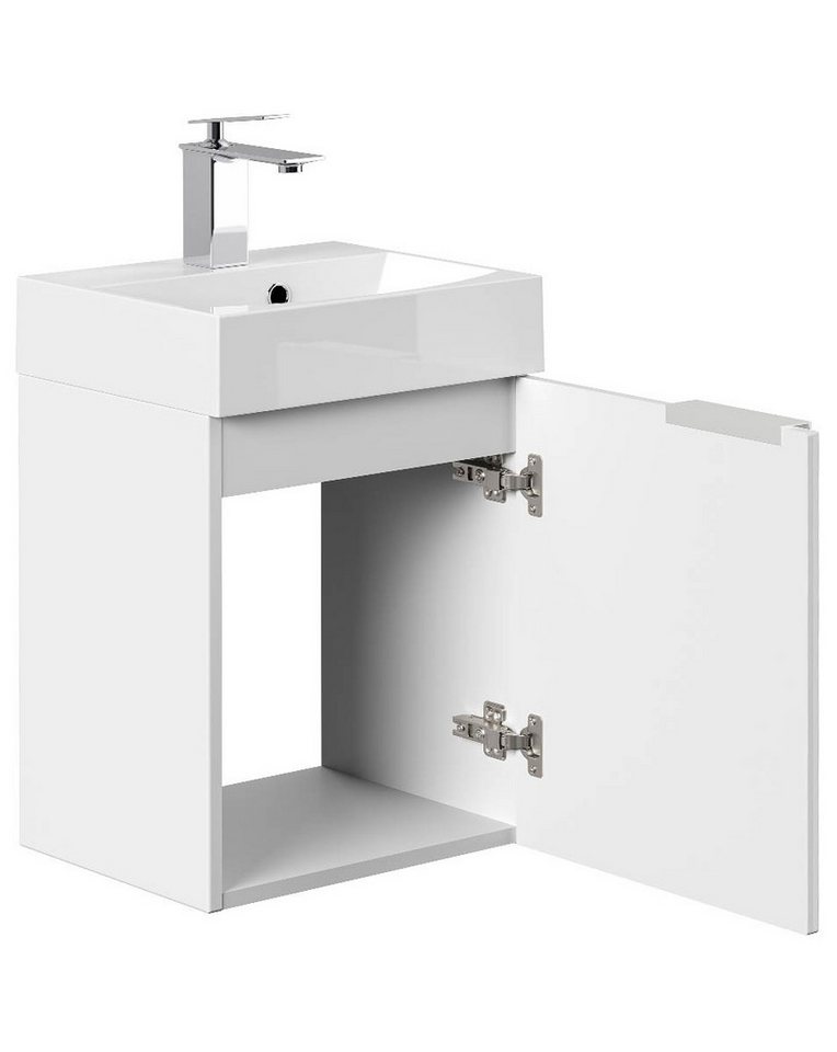 einfachgutemoebel Waschtisch-Set Bad Raumspar-Waschplatz TinyCube 40cm, inkl. Becken, weiß hochglanz, (Badmöbel Set, 1-St., Waschtisch Set) – Bild 3 von 5