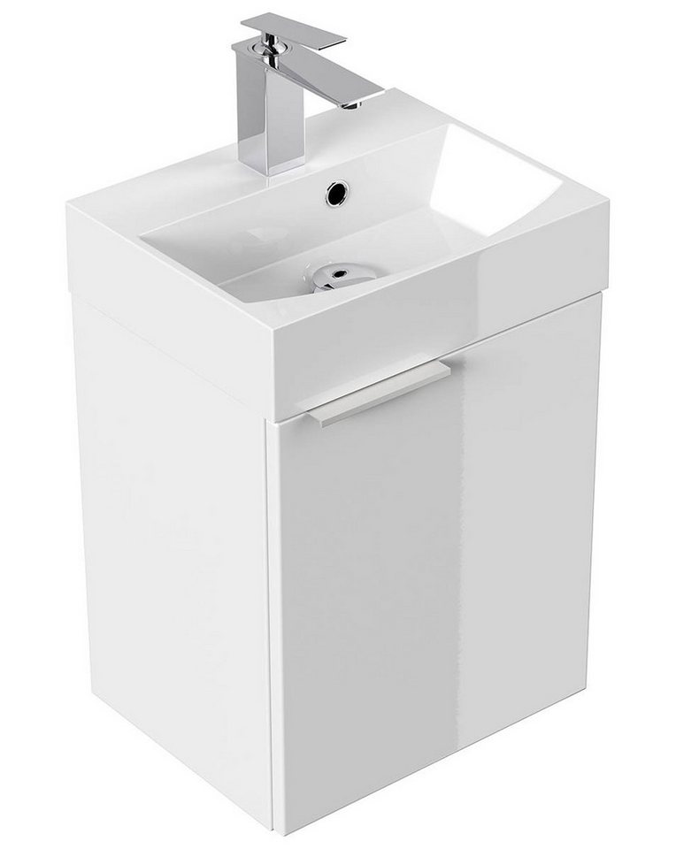 einfachgutemoebel Waschtisch-Set Bad Raumspar-Waschplatz TinyCube 40cm, inkl. Becken, weiß hochglanz, (Badmöbel Set, 1-St., Waschtisch Set) – Bild 4 von 5
