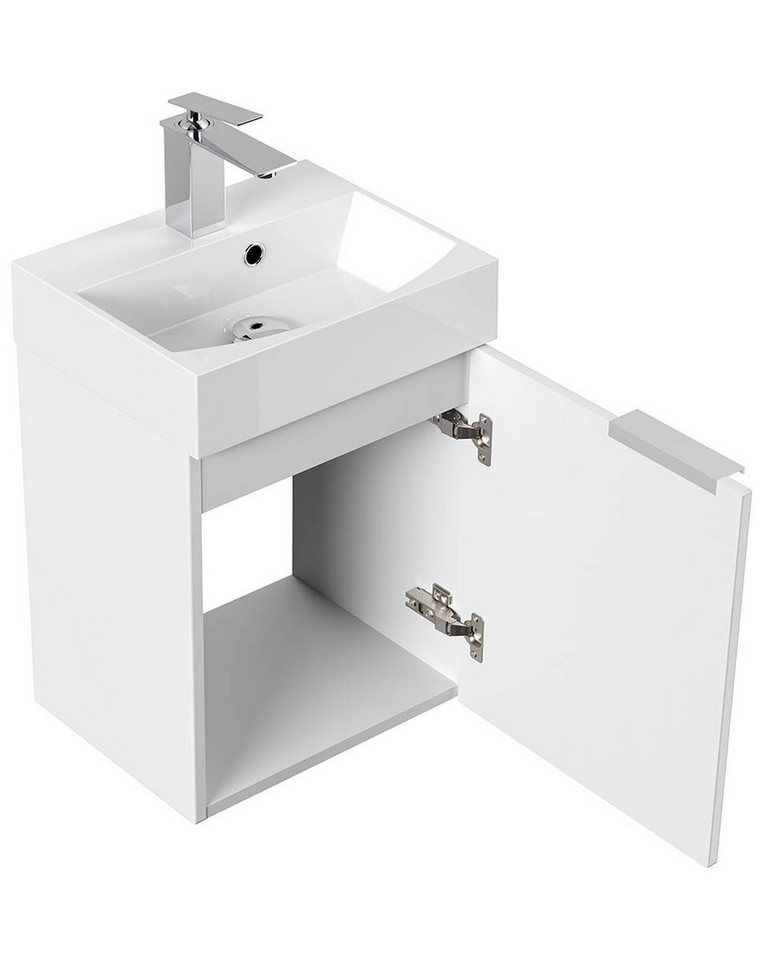 einfachgutemoebel Waschtisch-Set Bad Raumspar-Waschplatz TinyCube 40cm, inkl. Becken, weiß hochglanz, (Badmöbel Set, 1-St., Waschtisch Set) – Bild 5 von 5