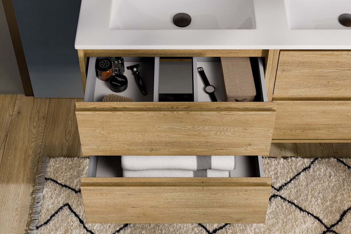 einfachgutemoebel Waschtisch-Set Waschplatz VANDA CREMONA 50cm Schubfach, ohne Oberplatte, cream oak, (Badmöbel Set, 1-St., Waschtisch Unterschrank) – Bild 5 von 5