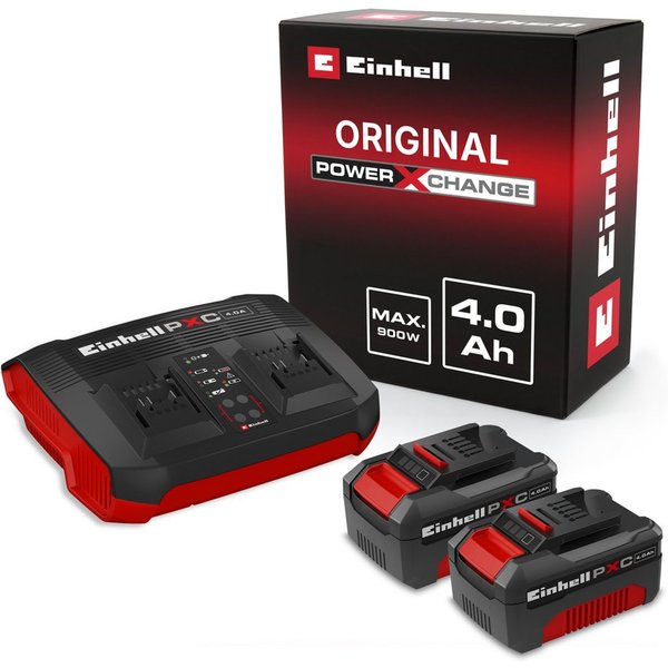 Einhell 2x 4,0Ah & Twincharger Kit Akku Starter-Set (2 St), 18 V, 4 Ah, inkl. Ladegerät