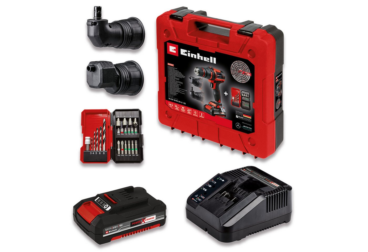 Einhell Akku-Bohrschrauber TE-CD 18/45 3X-Li +22, max. 1600 U/min, Power X-Change, inkl. Akku 18V/2,0Ah, Ladegerät, Zubehör, Koffer – Bild 2 von 5