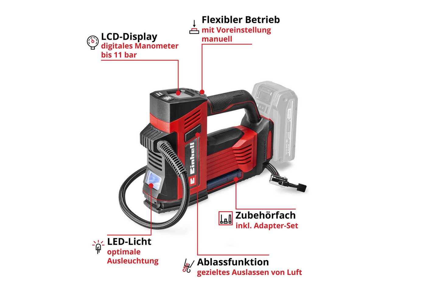 Einhell Akku-Handkompressor CE-CC 18/23 D Li-Solo, max. 11 bar, ohne Akku, ohne Ladegerät – Bild 3 von 5