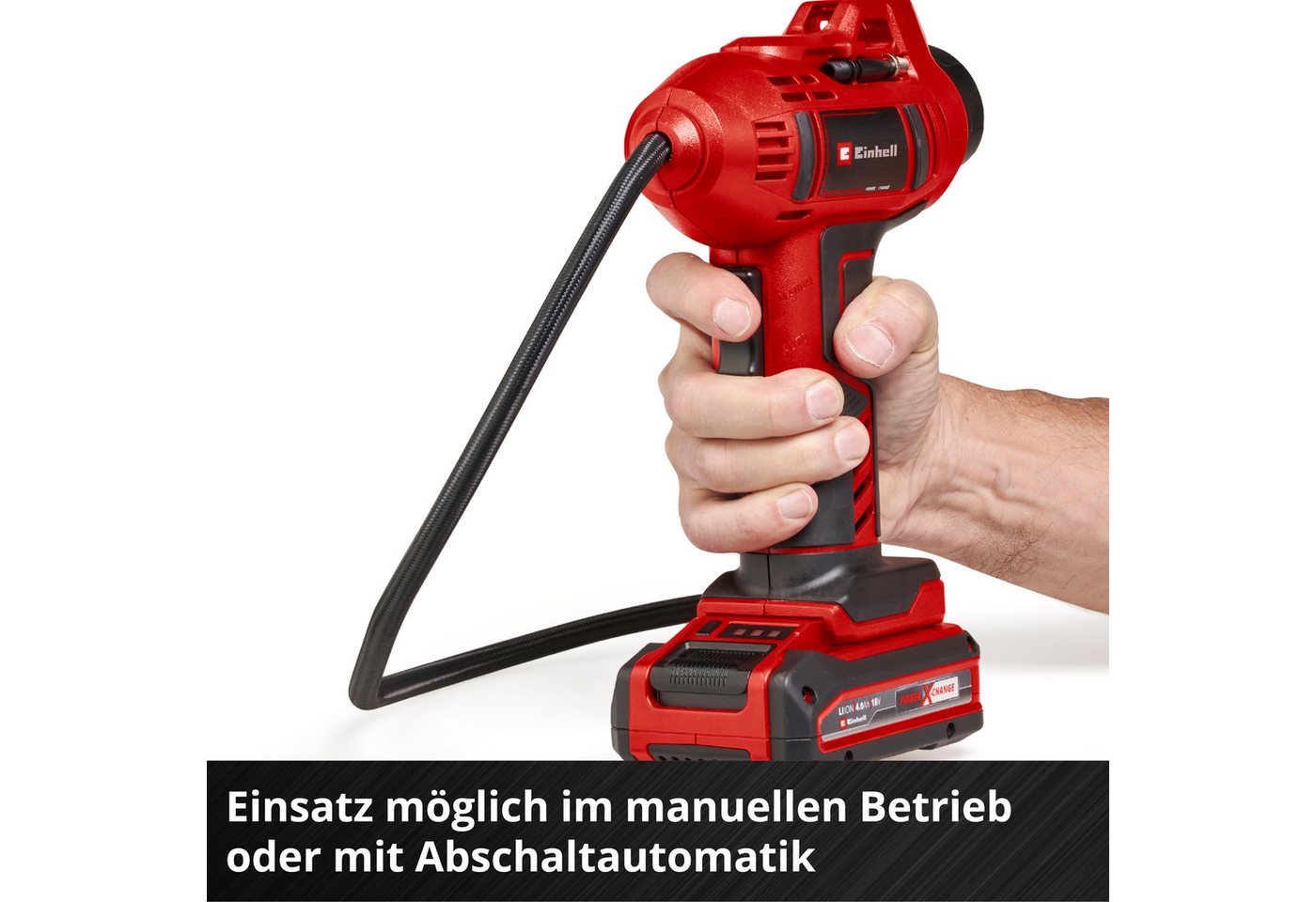 Einhell Akku-Handkompressor CE-CC 18 Li-Solo, max. 11 bar, Set, 5-tlg., Inklusive 3-teiligem Adapter-Set, ohne Akku, ohne Ladegerät – Bild 5 von 5