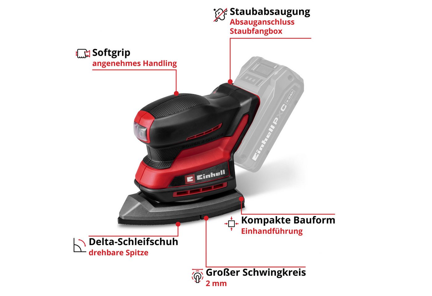 Einhell Akku-Multischleifer TE-OS 18/150-2 Li - Solo, 24000 U/min, ohne Akku und Ladegerät – Bild 3 von 5