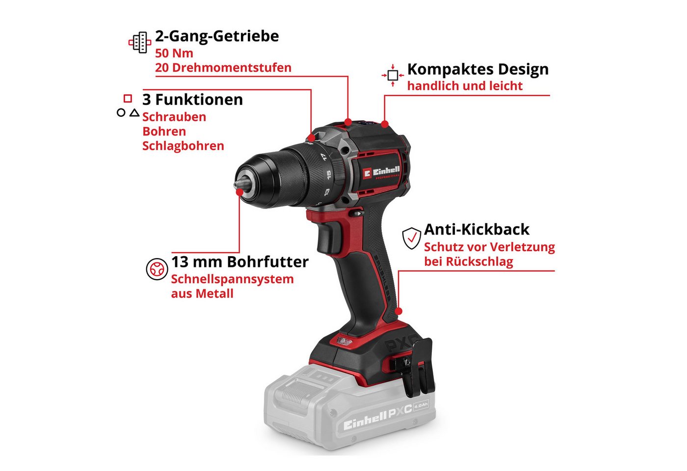 Einhell Akku-Schlagbohrschrauber Professional TP-CD 18/50-C Li-i BL - Solo, ohne Akku und Ladegerät – Bild 3 von 5