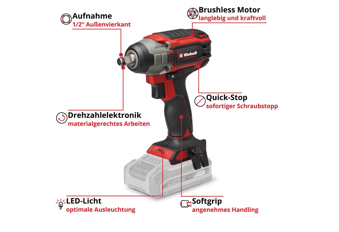 Einhell Akku-Schlagschrauber IMPAXXO 18/230, 2900 U/min, Power X-Change, ohne Akku und Ladegerät – Bild 3 von 5