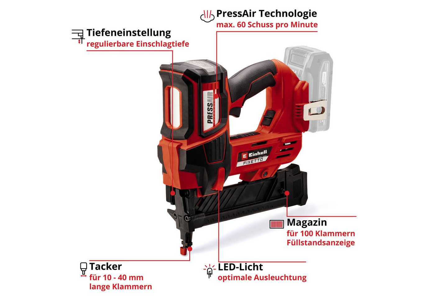 Einhell Akku-Tacker FIXETTO 18/38 S, ohne Akku und Ladegerät – Bild 3 von 5