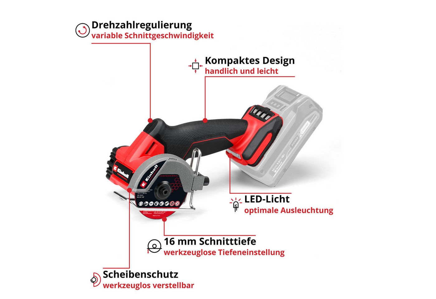 Einhell Akku-Trennschleifer Professional, TP-CO 18/76-C Li BL - Solo, ohne Akku und Ladegerät – Bild 2 von 5