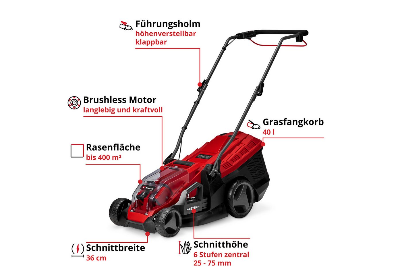 Einhell Akkurasenmäher GE-CM 36/36 Li SET, 36 cm Schnittbreite, (Set), mit 2 Akkus und Ladegerät – Bild 3 von 5