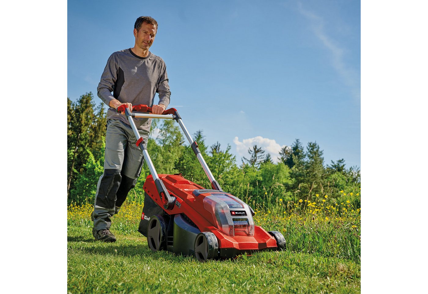 Einhell Akkurasenmäher GP-CM 36/450 (2x 4,0Ah), 38 cm Schnittbreite, 1x Akku-Rasenmäher, 2x 4,0 Ah Akku, Twincharger, Mulchkeil – Bild 4 von 5
