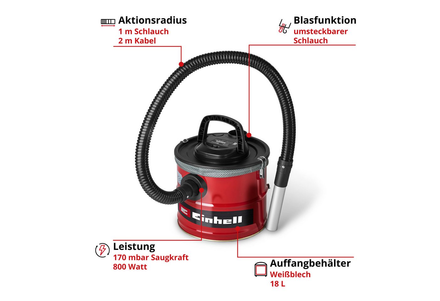 Einhell Aschesauger TC-AV 1830 D, 800 W – Bild 3 von 5
