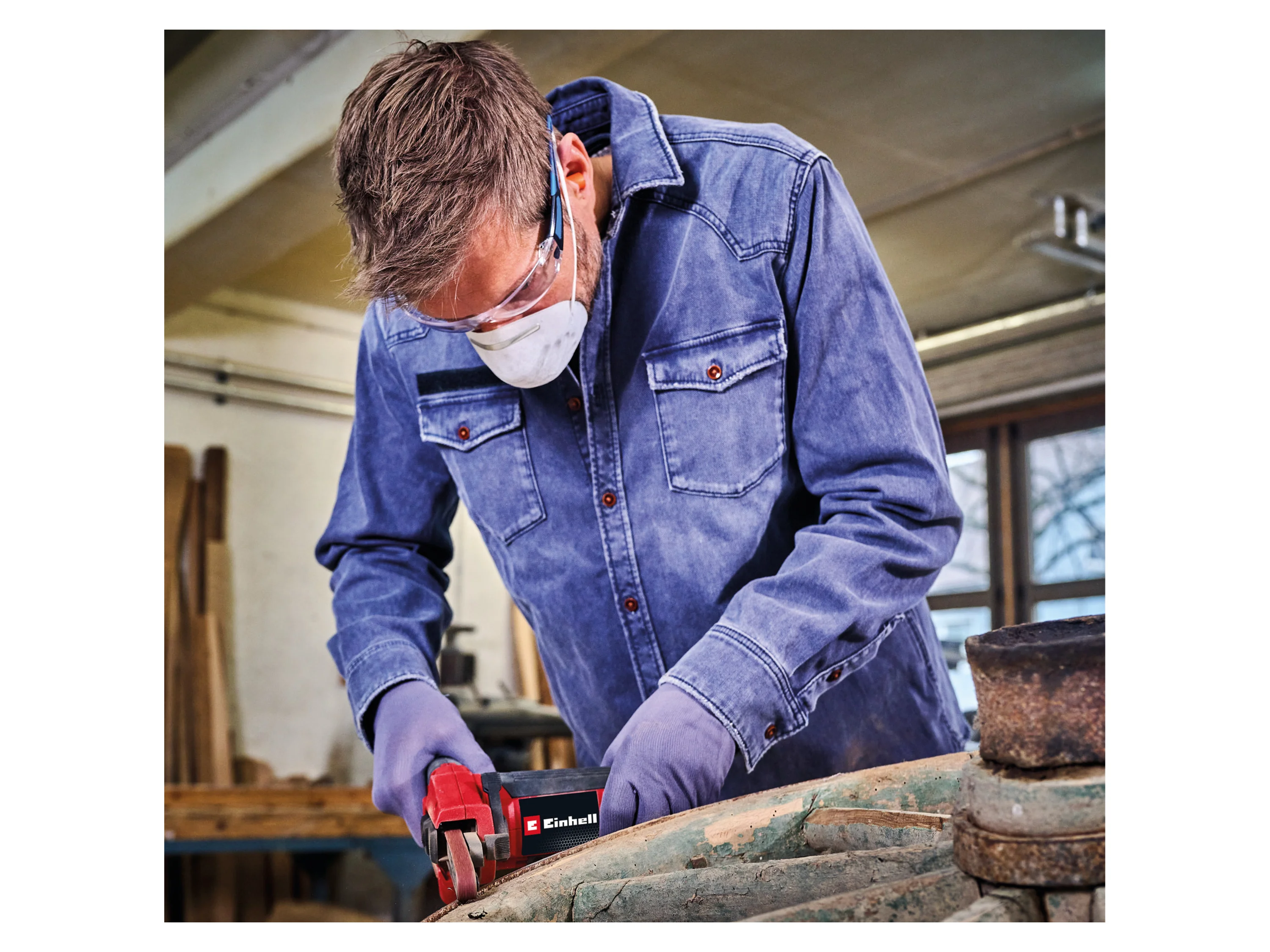 Einhell Bandschleifer Bandfeile TC-BF 500 E, 500 Watt, mit 6 Schleifbändern und Staubfangsack – Bild 2 von 4