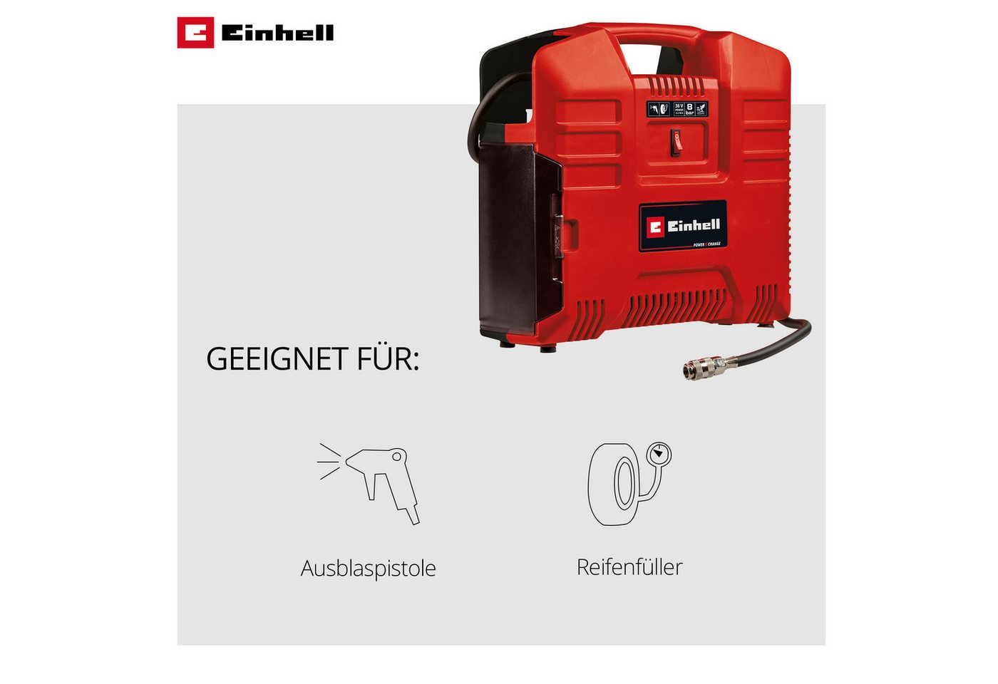 Einhell Koffer-Kompressor TE-AC 36/8 Li OF Set-Solo, max. 8 bar, ohne Akku und Ladegerät, inkl. Aufbewahrungskoffer – Bild 5 von 5
