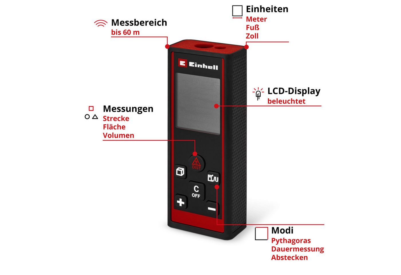 Einhell Lasermessgerät Laser-Distanzmesser TC-LD 60 R – Bild 2 von 5