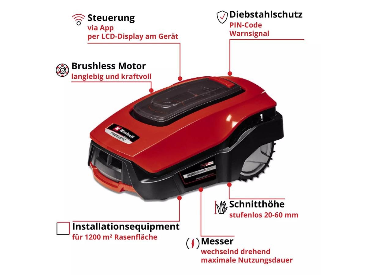 Einhell Rasenmähroboter FREELEXO 1200 LCD BT, bis 1200 m² Rasenfläche, (6-St) – Bild 5 von 5
