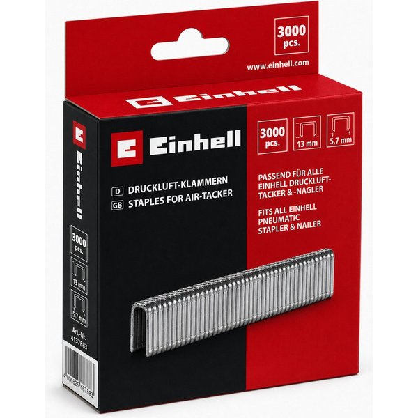 Einhell Tackerklammer Klammern 13 mm 3.000 Stk, 5,7 x 13 mm für Fixetto + Druckluft-Tacker
