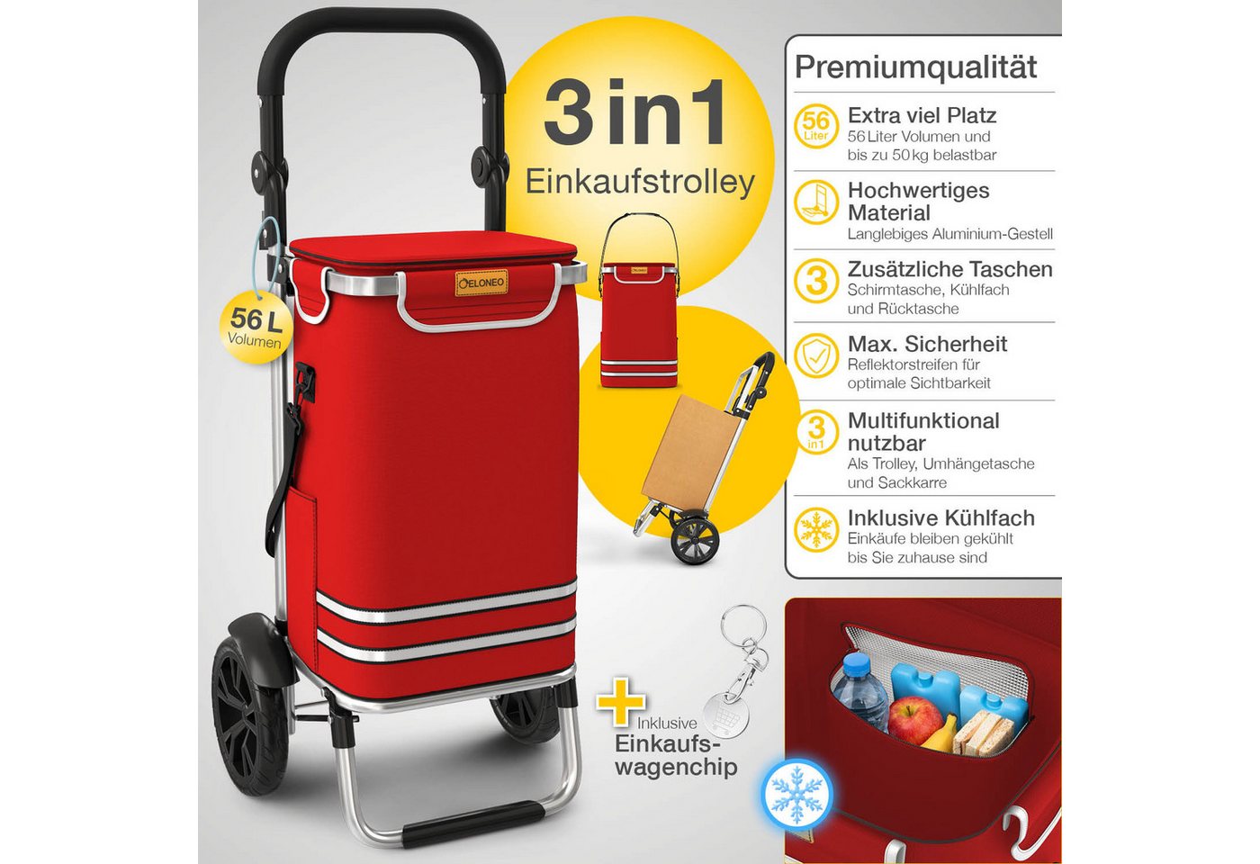 ELONEO Einkaufstrolley ELONEO Einkaufstrolley, 3in1, klappbar, Mit HängFix zum Anhängen an den Einkaufswagen – Bild 3 von 5