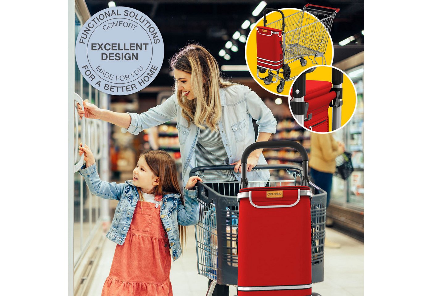 ELONEO Einkaufstrolley ELONEO Einkaufstrolley, 3in1, klappbar, Mit HängFix zum Anhängen an den Einkaufswagen – Bild 4 von 5