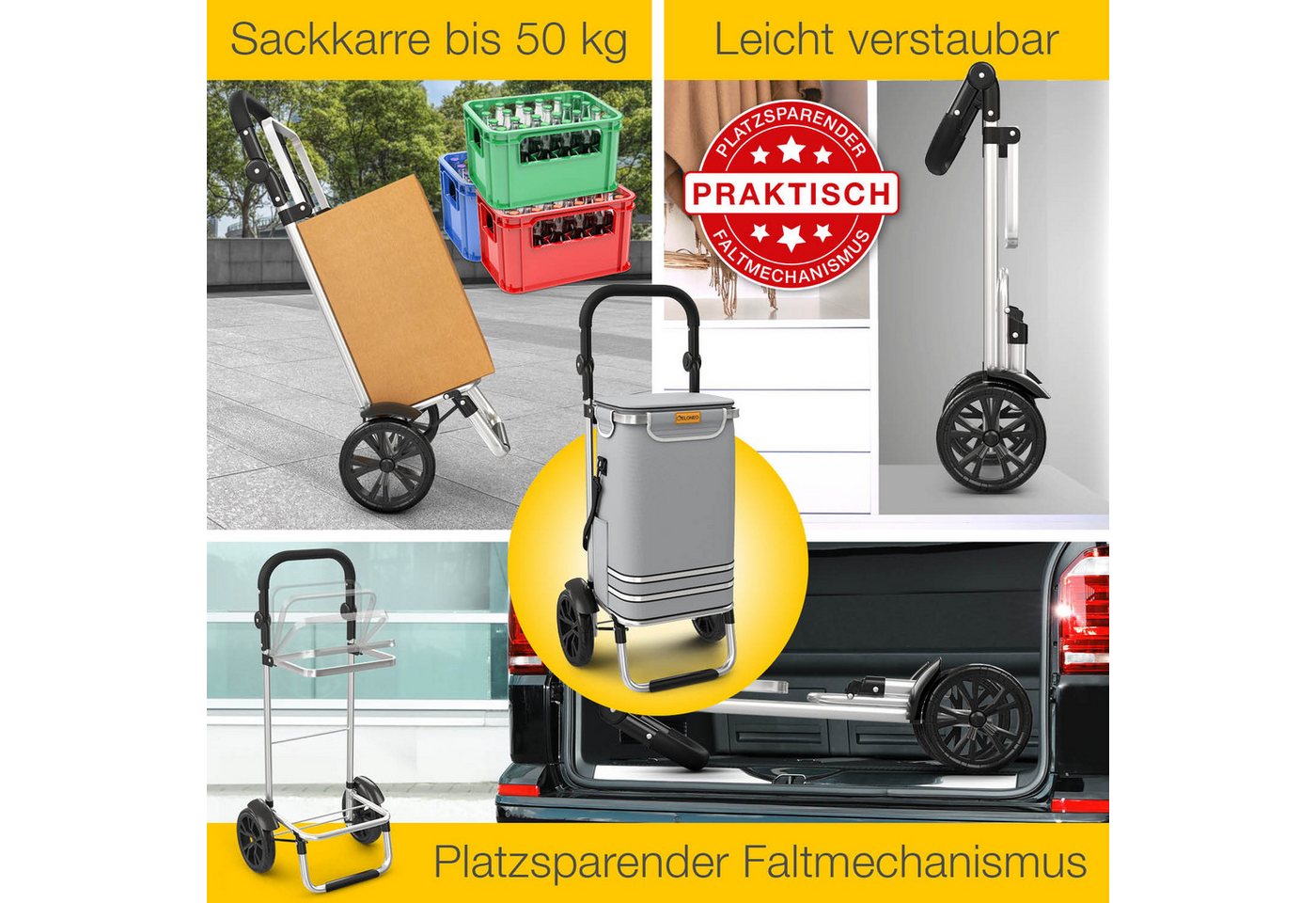 ELONEO Einkaufstrolley ELONEO Einkaufstrolley, 3in1, klappbar, Mit HängFix zum Anhängen an den Einkaufswagen – Bild 2 von 5