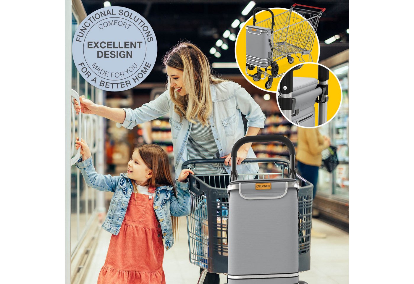 ELONEO Einkaufstrolley ELONEO Einkaufstrolley, 3in1, klappbar, Mit HängFix zum Anhängen an den Einkaufswagen – Bild 4 von 5