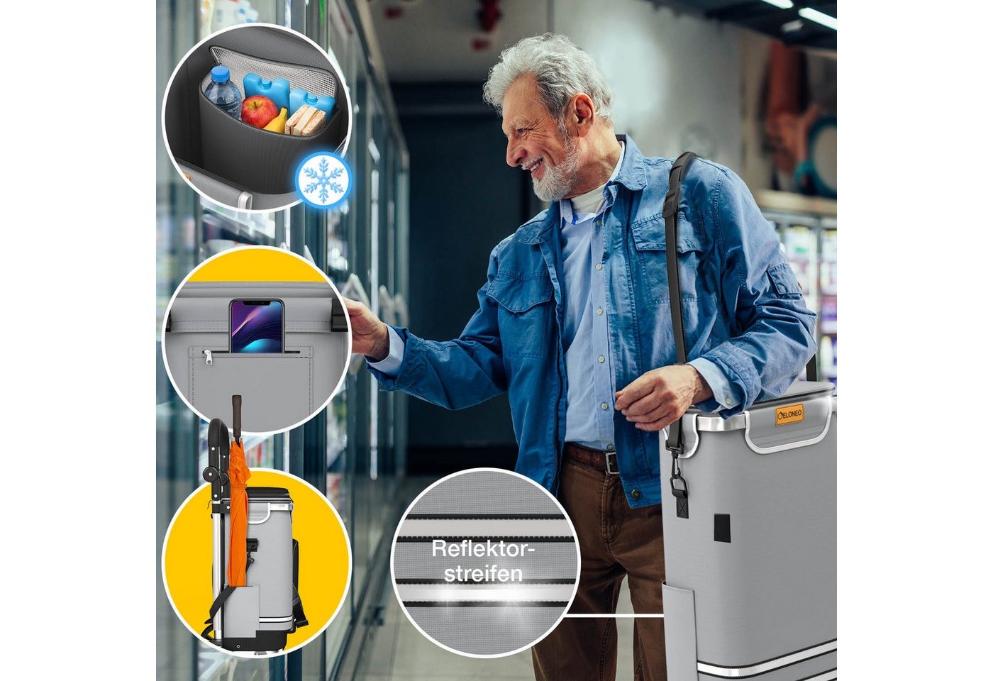 ELONEO Einkaufstrolley ELONEO Einkaufstrolley, 3in1, klappbar, Mit HängFix zum Anhängen an den Einkaufswagen – Bild 5 von 5
