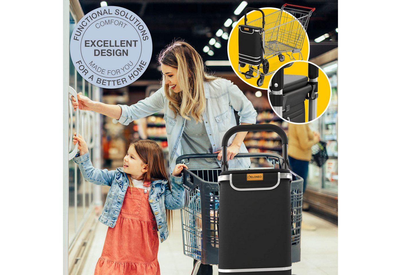 ELONEO Einkaufstrolley ELONEO Einkaufstrolley, 3in1, klappbar, Mit HängFix zum Anhängen an den Einkaufswagen – Bild 4 von 5