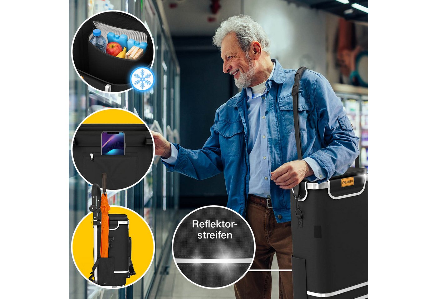 ELONEO Einkaufstrolley ELONEO Einkaufstrolley, 3in1, klappbar, Mit HängFix zum Anhängen an den Einkaufswagen – Bild 5 von 5