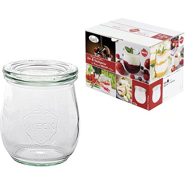 WECK Einmachglas Weck Einkochgläser mit Glasdeckel 160, 220, 580 Milliliter, (12-tlg), Dessertgläser