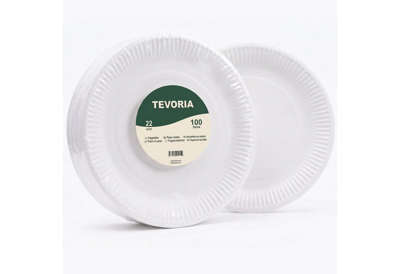 Tevoria Einwegteller Pappteller Tevoria 22 cm, 100 Stück, weiß, geriffelt, (100 St) – Bild 3 von 5