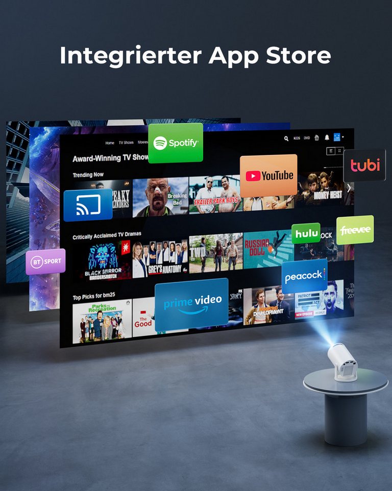 Einyoumily Mini Beamer Unterstützt 4K, Integrierte APP Android 14 Heimkino Beamer (20000 lm, 10000:1, 3840x2160 px) – Bild 2 von 5