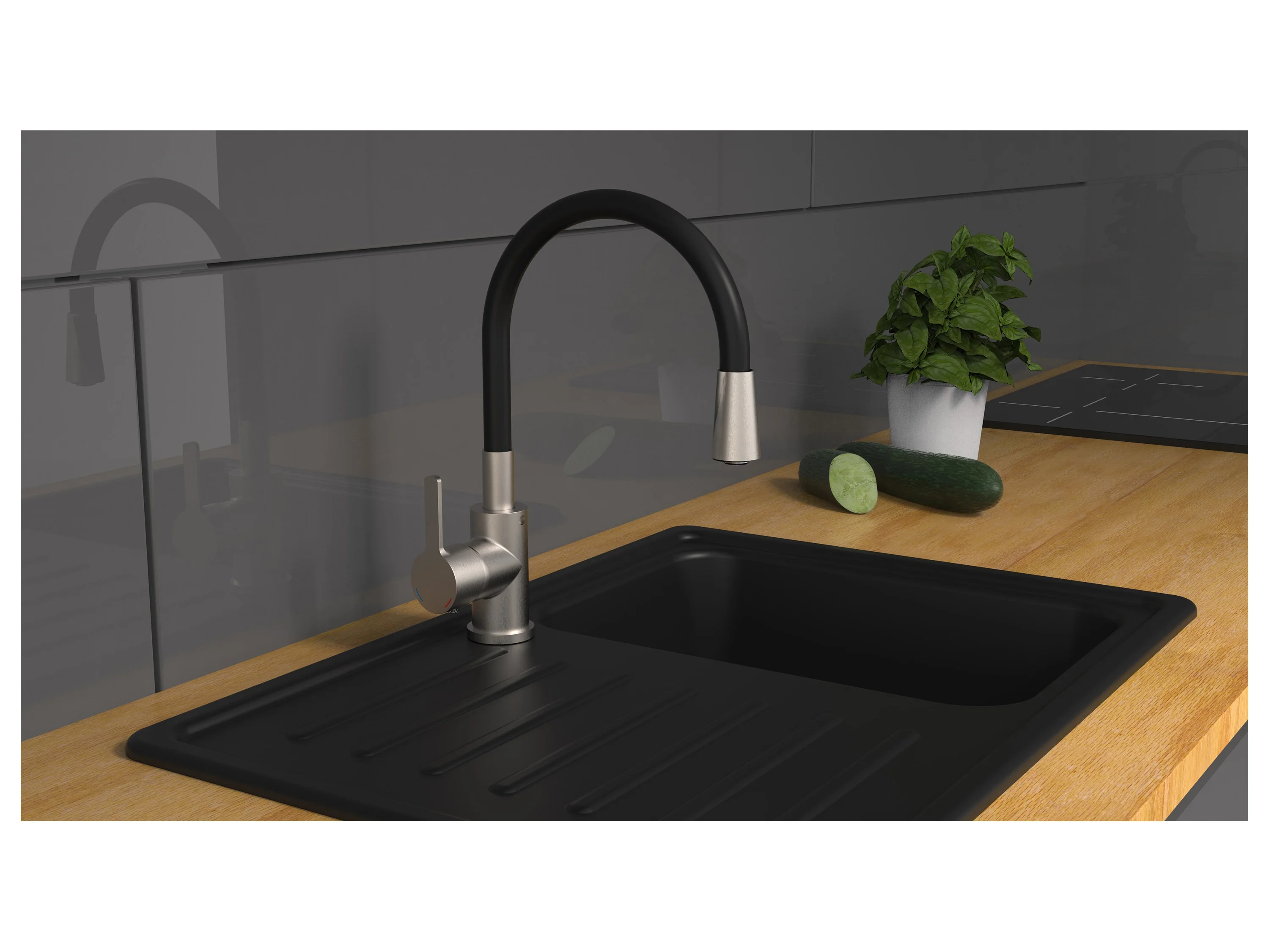 EISL Küchenarmatur Flexo (Edelstahl-Optik/schwarz) – Bild 2 von 4