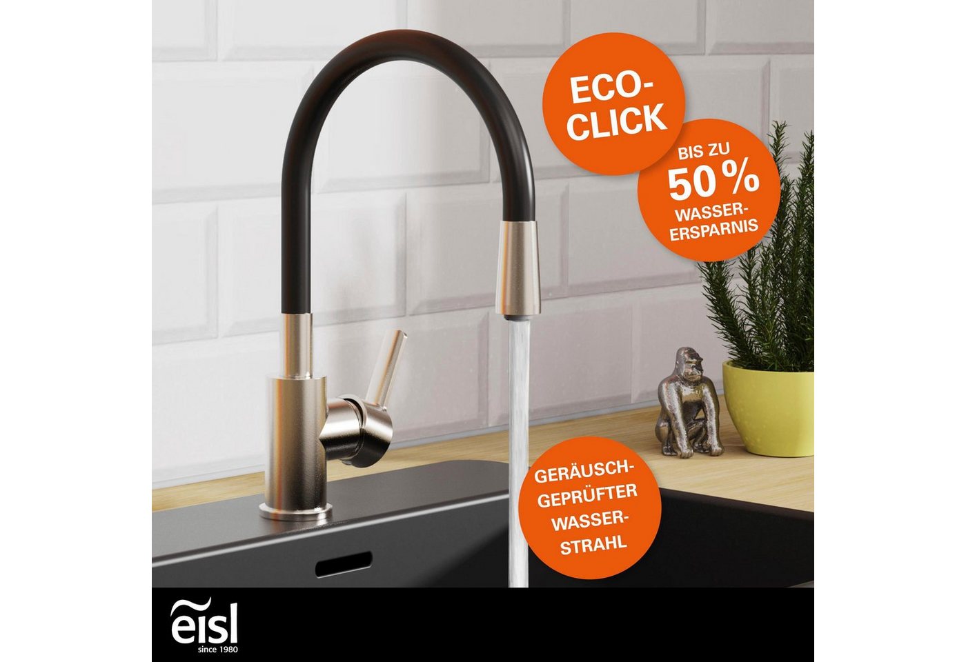 Eisl Spültischarmatur Flexo Küchenarmatur, flexibel, Edelstahl, Soft-Touch, Eco-Click, Cold-Start – Bild 2 von 5