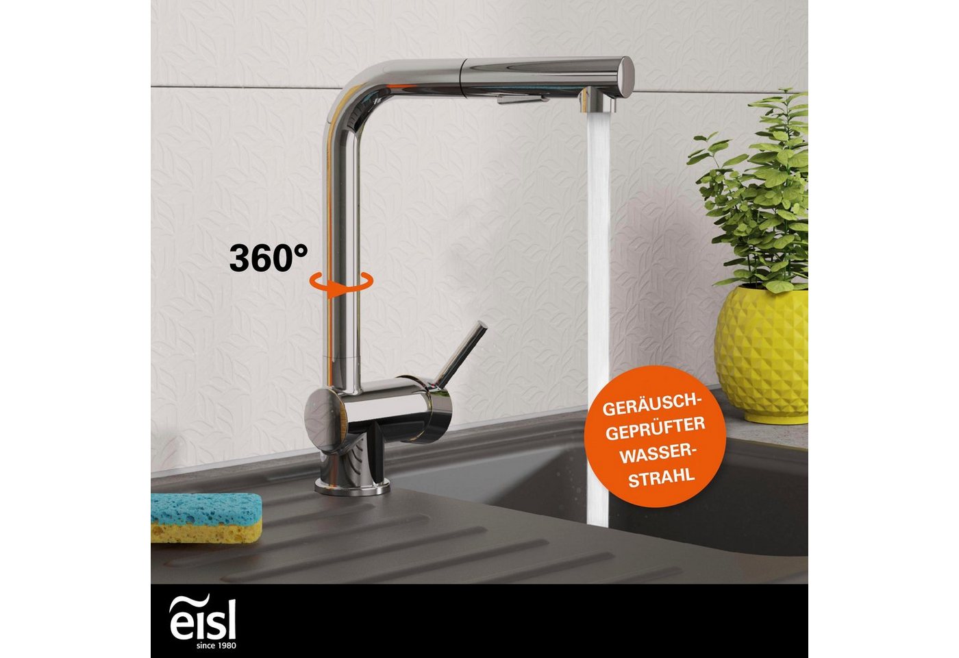 Eisl Spültischarmatur mit Geschirrbrause, Wasserhahn Küche ausziehbar in Chrom – Bild 2 von 5