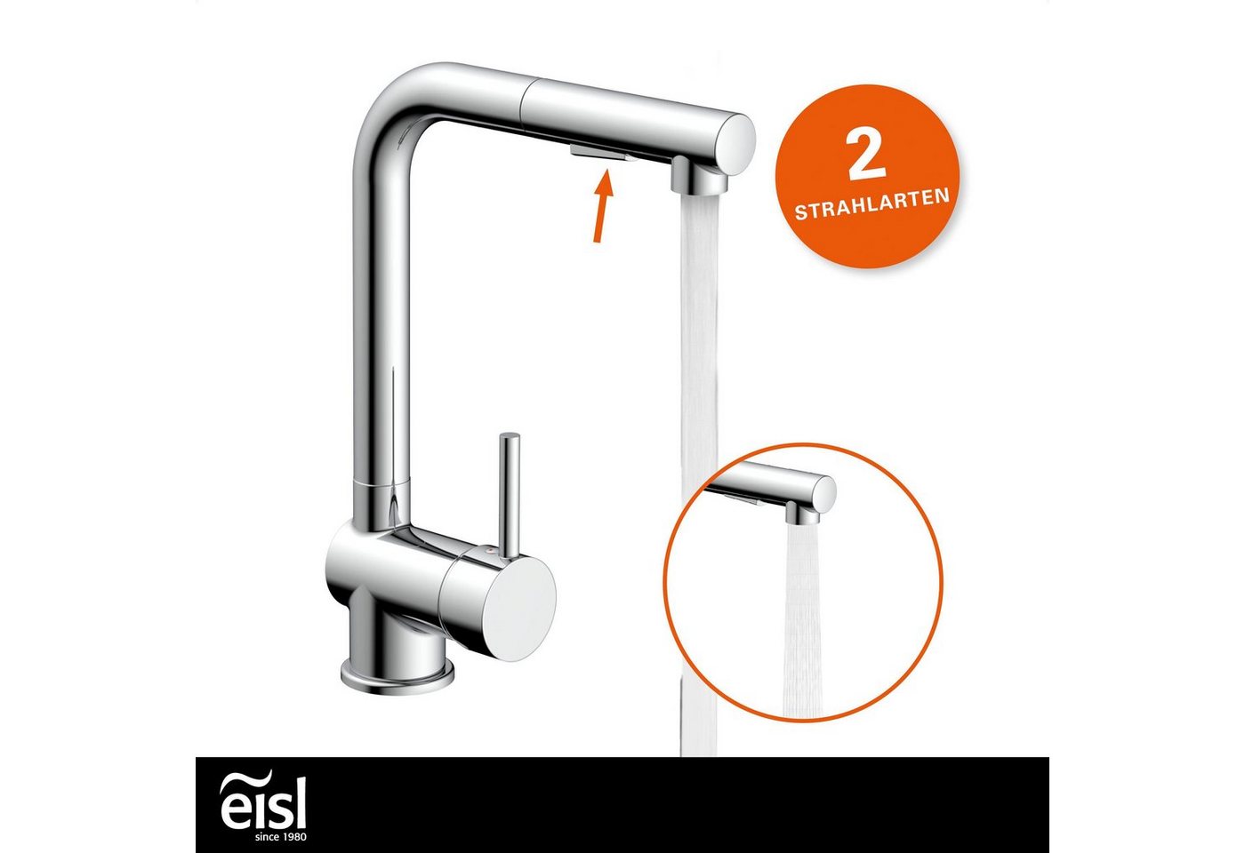 Eisl Spültischarmatur mit Geschirrbrause, Wasserhahn Küche ausziehbar in Chrom – Bild 4 von 5