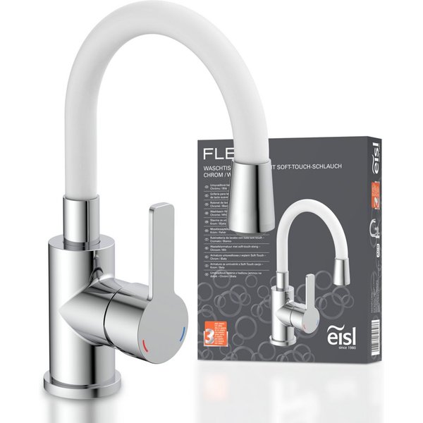 Eisl Waschtischarmatur Flexo energiesparender Wasserhahn, Mischbatterie Waschbecken, in Weiß/Chrom
