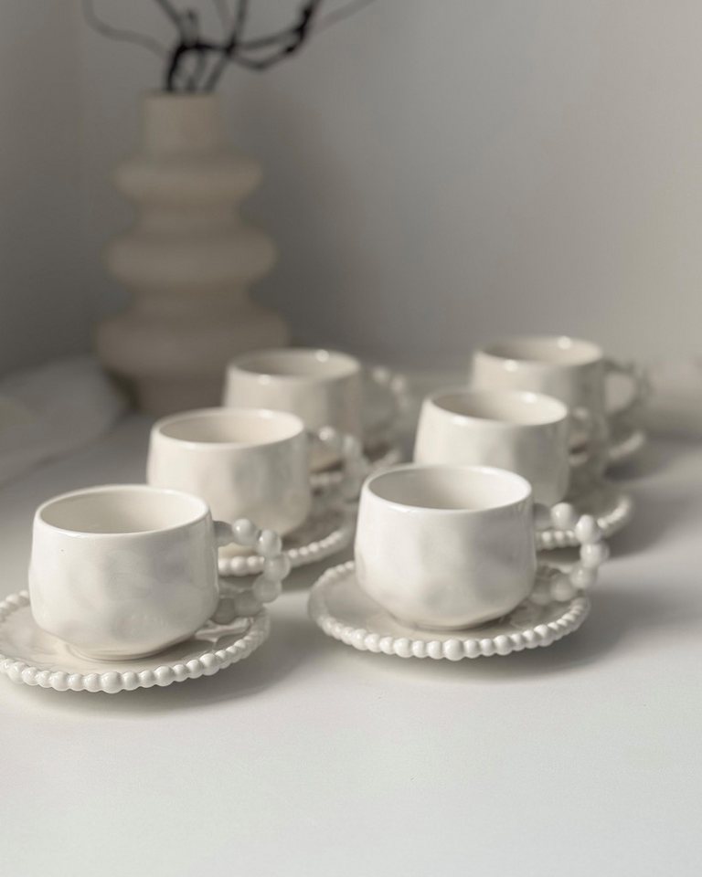 EKA Kaffeeservice Pearly White Kaffeetassen Set (12-tlg), Porzellan – Bild 2 von 2