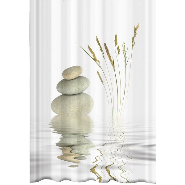 Ekershop Duschvorhang Qualität Textil Digitaldruck Massage Wellness Stone für Duschstange Breite 180 cm (Inkl. Ringe), Höhe 200 cm, wasserabweisend, waschbar, b