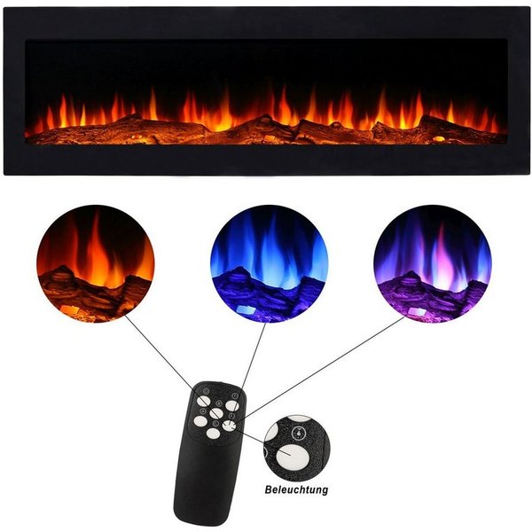 El Fuego Elektrokamin Brixen 180cm, LED Flammeneffekt in 3 Farben, dimmbar, 2 Heizstufen